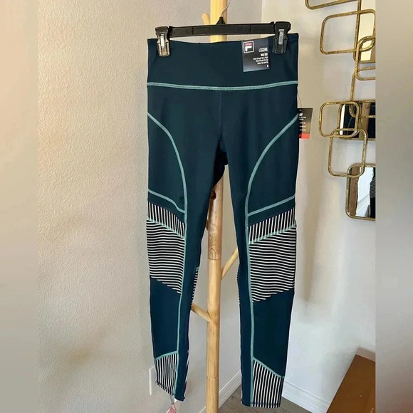 FILA Women's Teal/Green/Black Stitch High Waisted Pieced Leggings - Size M - NWT - Picture 2 of 8
